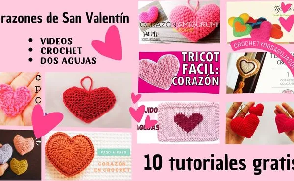 10 tutoriales de corazones tejidos de San Valentín