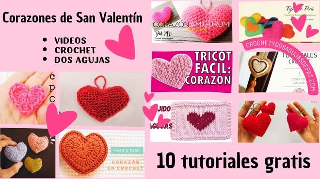 10 tutoriales de corazones tejidos de San Valentín