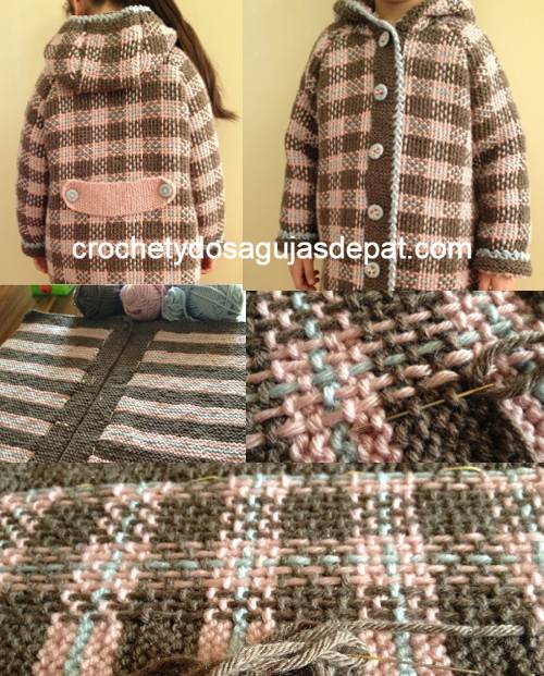 Tapado de niña tejido con dos agujas y diseño tartán